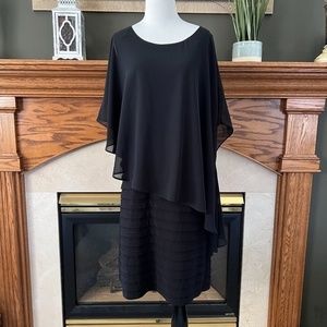 Betsy & Adam Black Cape Overlay‎ Sleeveless Sheath Dress Sz. 14W